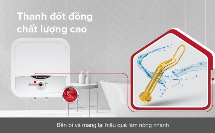 Máy nước nóng gián tiếp Ariston 30 lít 2500W AN2 30 RS 2.5 FE sử dụng thanh đốt 100% đồng giúp đun nóng nước nhanh hơn