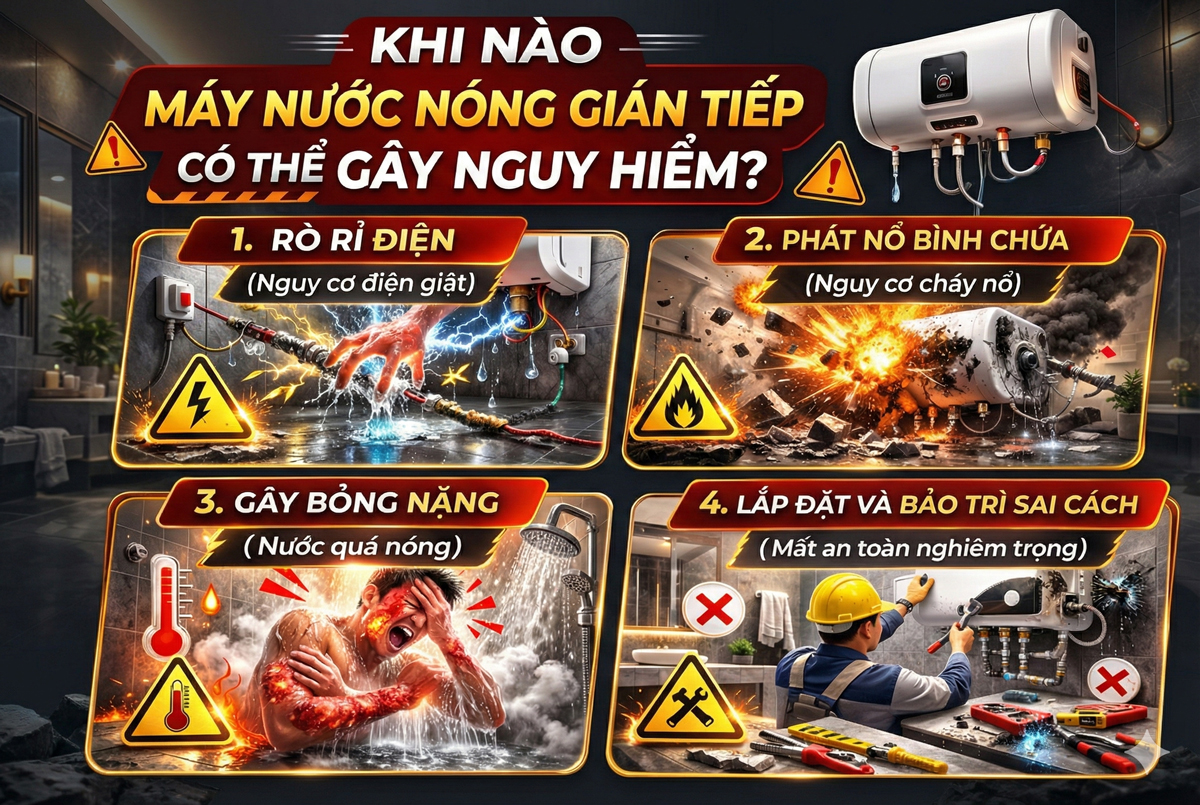 Khi nào máy nước nóng gián tiếp có thể gây nguy hiểm?