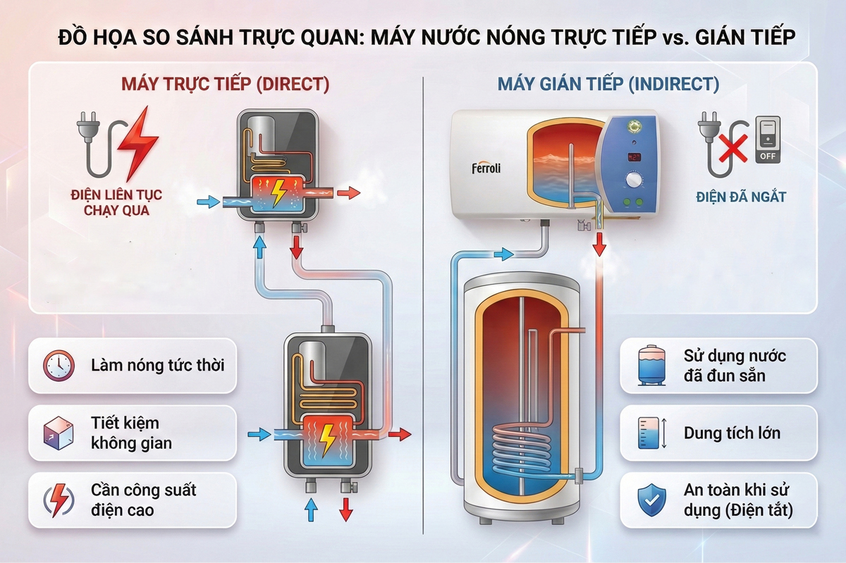 So sánh trực quan máy trực tiếp vs gián tiếp